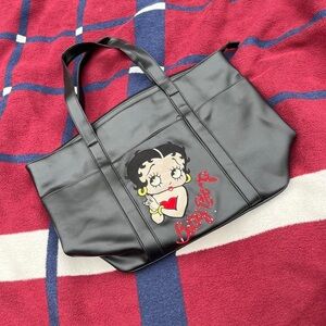 Betty Boop Vtg 2003 Y2k black faux leather embroidered large purse travel tote